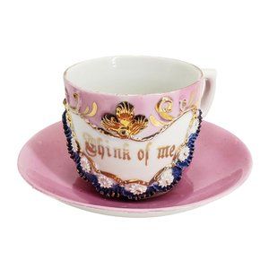 Antique Think of Me Victorian Cup & Saucer Set 1880s Victorian Germany Motto